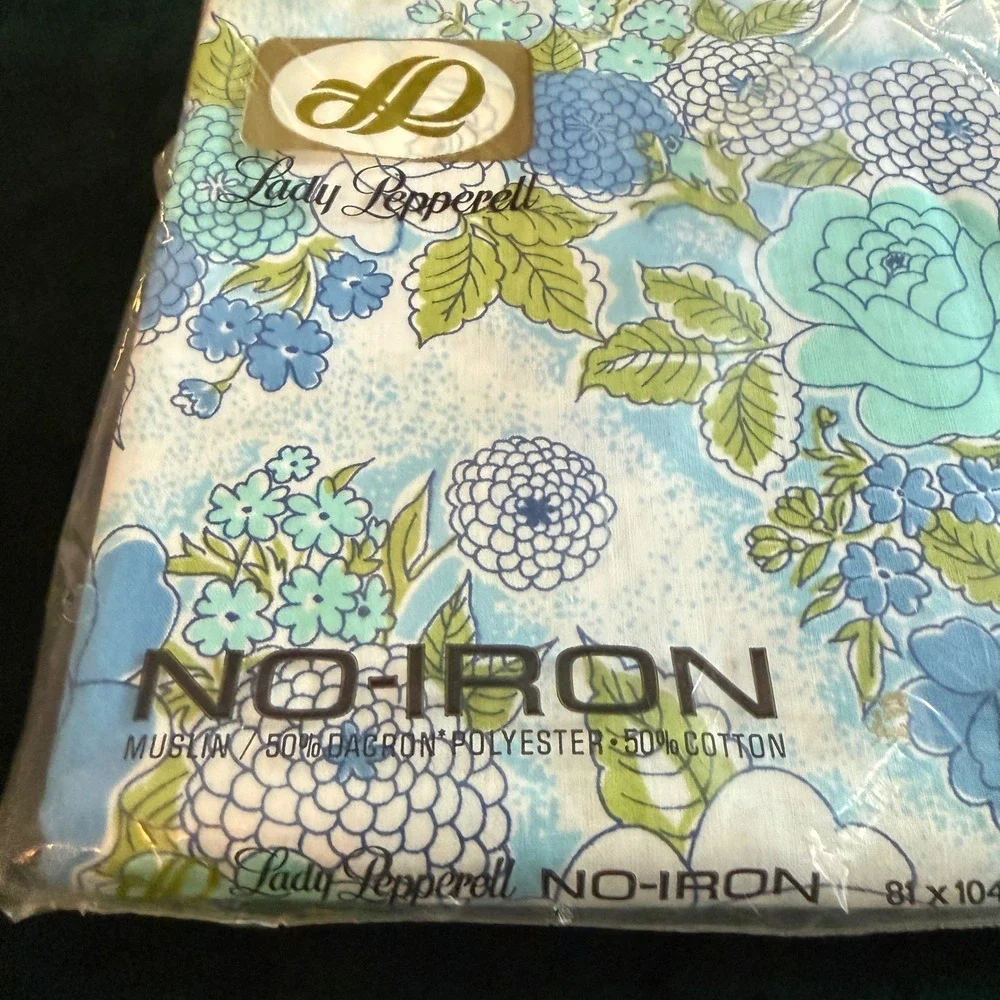 Lady Pepperell Regency Rose Vintage Double Flat Sheet Blue Floral No-Iron Muslin